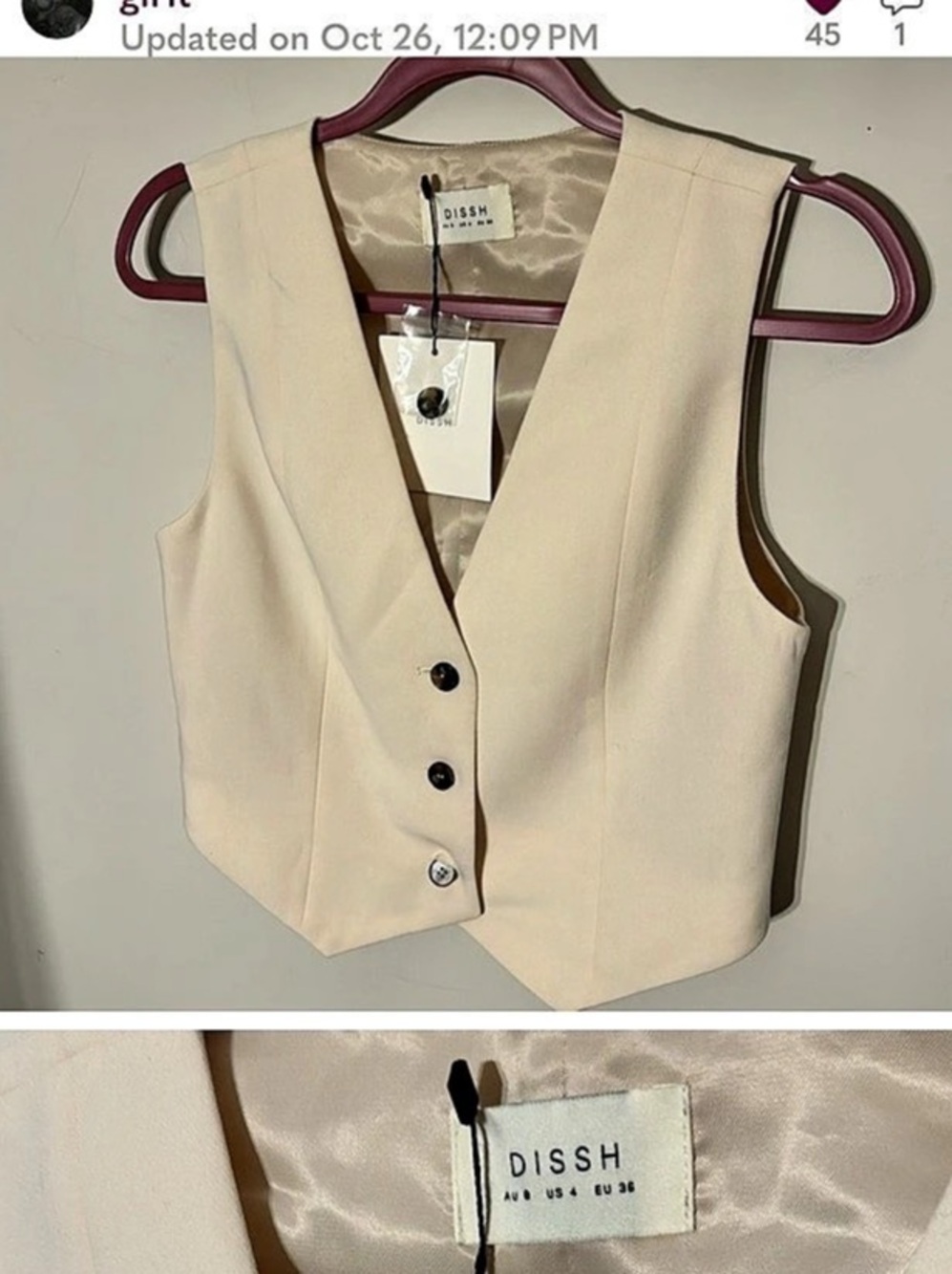 Dissh Cream Button Front Vest